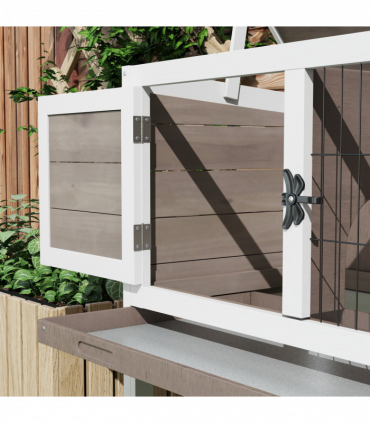 Pawhut Large Elevated Indoor Outdoor Wooden Rabbit Hutch w/ Asphalt Roof, Tray