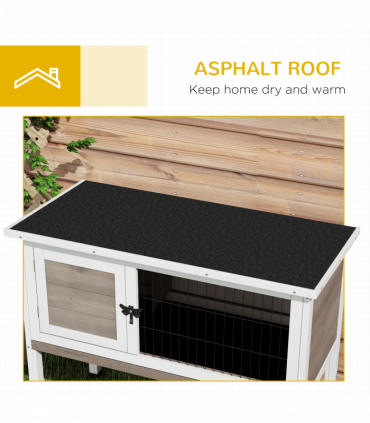 Pawhut Large Elevated Indoor Outdoor Wooden Rabbit Hutch w/ Asphalt Roof, Tray