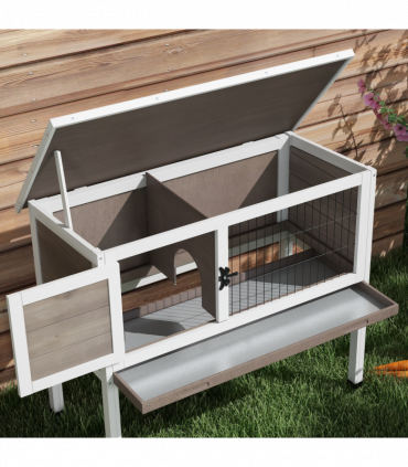 Pawhut Large Elevated Indoor Outdoor Wooden Rabbit Hutch w/ Asphalt Roof, Tray