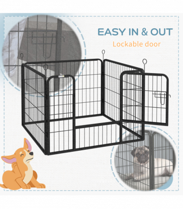 Pawhut Metal Pet Playpen Dog Kennel w/Door Latches In/Outdoor Use 82Lx82Wx60Hcm