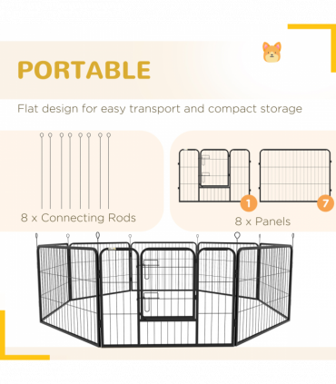 Pawhut Pet Pen Guinea Dog Pig Puppy Playpen Play House Steel Hutch Metel Black
