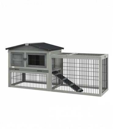 Pawhut Rabbit Hutch Pet House Outdoor Run Design w/ Water-Resistant Paint Ramp