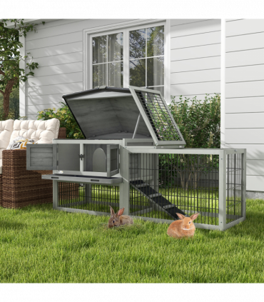 Pawhut Rabbit Hutch Pet House Outdoor Run Design w/ Water-Resistant Paint Ramp