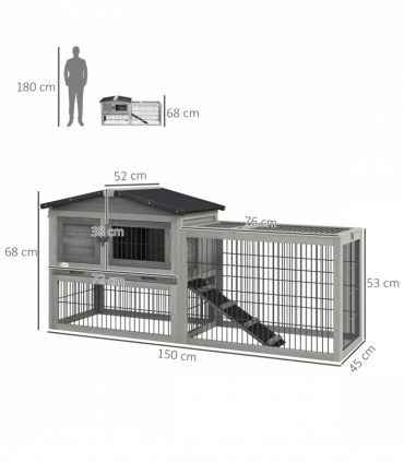 Pawhut Rabbit Hutch Pet House Outdoor Run Design w/ Water-Resistant Paint Ramp
