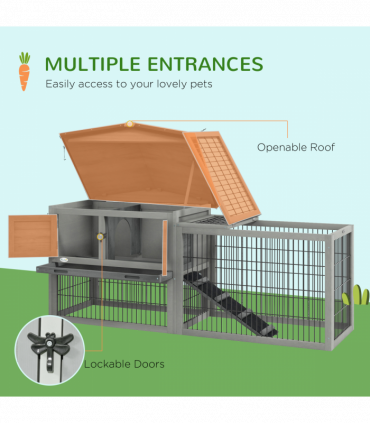 Pawhut Rabbit Hutch Pet House Outdoor Run Design w/ Water-Resistant Paint Ramp