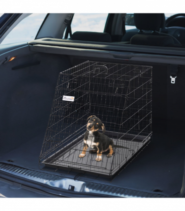 Pawhut Trapeze Collapsible Dog Pet Travel Box Cage Removable Tray 93Lx58Wx65H cm