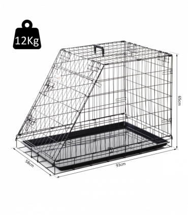 Pawhut Trapeze Collapsible Dog Pet Travel Box Cage Removable Tray 93Lx58Wx65H cm