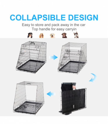 Pawhut Trapeze Collapsible Dog Pet Travel Box Cage Removable Tray 93Lx58Wx65H cm