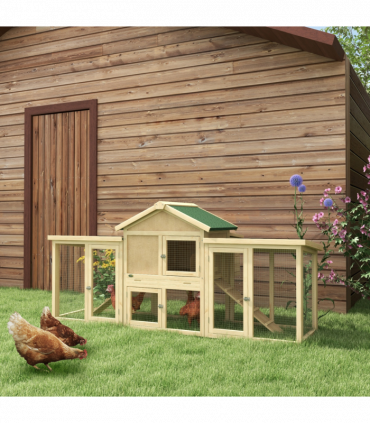 Pawhut Wood Chicken Coop Hens Cage Poultry House with Nesting Boxes Run