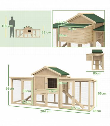Pawhut Wood Chicken Coop Hens Cage Poultry House with Nesting Boxes Run