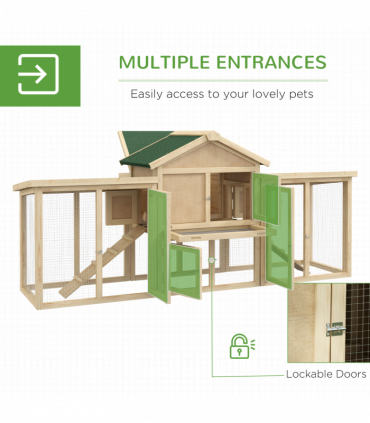 Pawhut Wood Chicken Coop Hens Cage Poultry House with Nesting Boxes Run