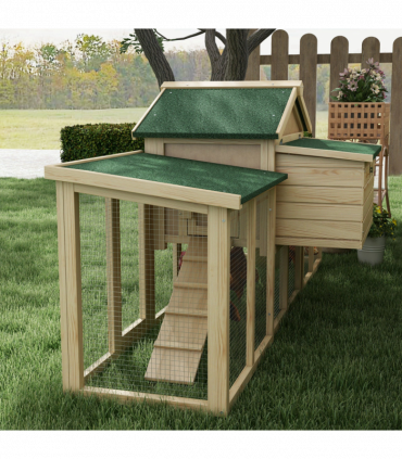 Pawhut Wood Chicken Coop Hens Cage Poultry House with Nesting Boxes Run