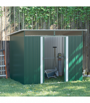 Pent Roofed Metal Garden Shed Foundation and Vent 260x194x200cm Green