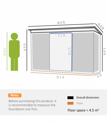 Pent Roofed Metal Garden Shed Foundation and Vent 260x194x200cm Green