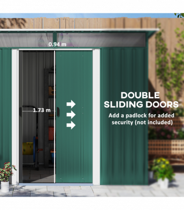 Pent Roofed Metal Garden Shed Foundation and Vent 260x194x200cm Green