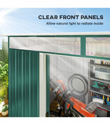 Pent Roofed Metal Garden Shed Foundation and Vent 260x194x200cm Green