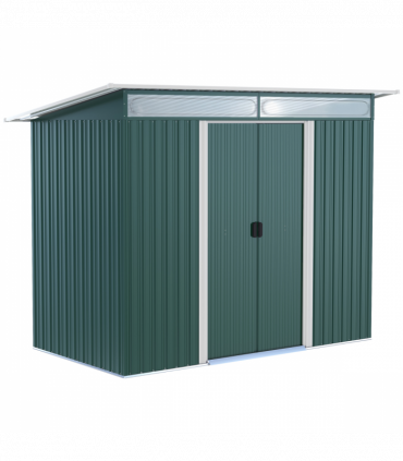 Pent Roofed Metal Shed Foundation Vent 260x133x200cm Sliding Door Green