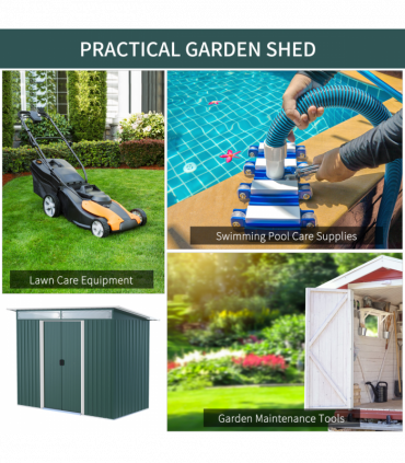 Pent Roofed Metal Shed Foundation Vent 260x133x200cm Sliding Door Green