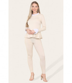 Peplum Frill Neck Suit Pleated Lounge Wear Set
