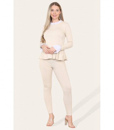 Peplum Frill Neck Suit Pleated Lounge Wear Set