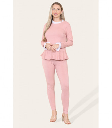 Peplum Frill Neck Suit Pleated Lounge Wear Set