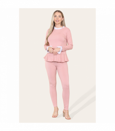 Peplum Frill Neck Suit Pleated Lounge Wear Set