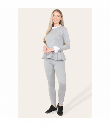 Peplum Frill Neck Suit Pleated Lounge Wear Set