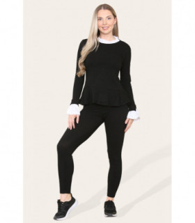 Peplum Frill Neck Suit Pleated Lounge Wear Set