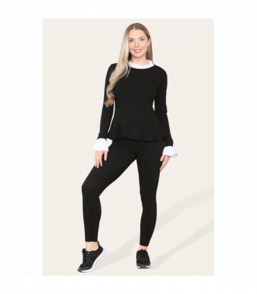 Peplum Frill Neck Suit Pleated Lounge Wear Set