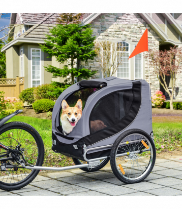 Pet Bicycle Trailer Dog Cat Bike Carrier Water Resistant Travel Steel Grey