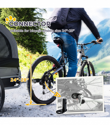 Pet Bicycle Trailer Dog Cat Bike Carrier Water Resistant Travel Steel Grey