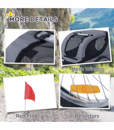 Pet Bicycle Trailer Dog Cat Bike Carrier Water Resistant Travel Steel Grey