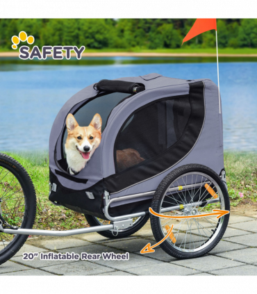 Pet Bicycle Trailer Dog Cat Bike Carrier Water Resistant Travel Steel Grey