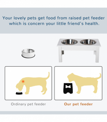 Pet Feeder Raised Elevated Stainless Steel Bowls Stand Food Water White Samll