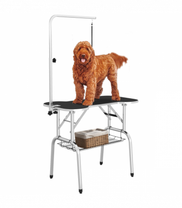 Pet Foldable Grooming Table w/ Adjustable Arm Non-Slip Rubber Tabletop Leash