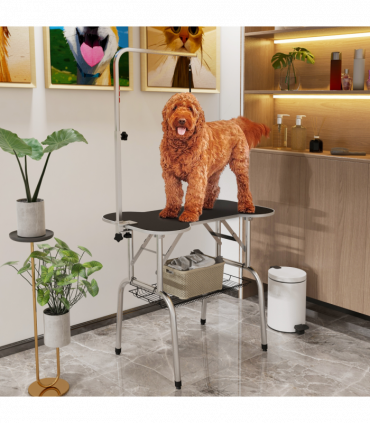 Pet Foldable Grooming Table w/ Adjustable Arm Non-Slip Rubber Tabletop Leash