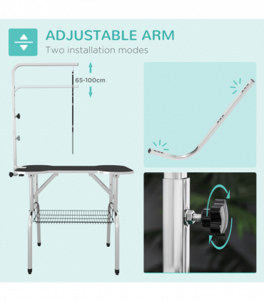 Pet Foldable Grooming Table w/ Adjustable Arm Non-Slip Rubber Tabletop Leash