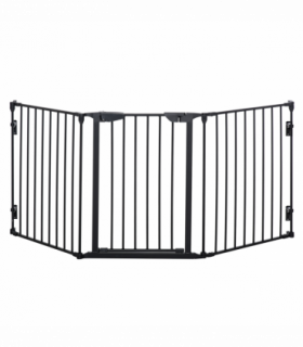 Pet Gate 3-Panel Dog Playpen for Indoor Stair Barrier W/ Walk Through Door Black