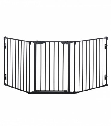 Pet Gate 3-Panel Dog Playpen for Indoor Stair Barrier W/ Walk Through Door Black