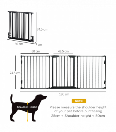 Pet Gate 3-Panel Dog Playpen for Indoor Stair Barrier W/ Walk Through Door Black