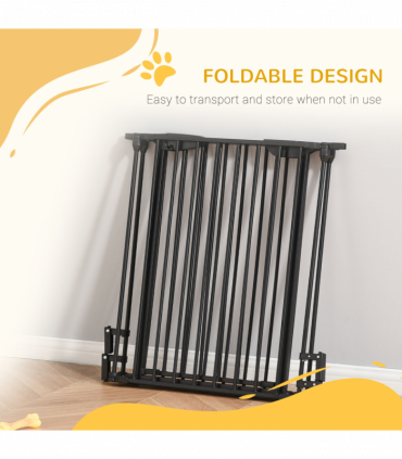 Pet Gate 3-Panel Dog Playpen for Indoor Stair Barrier W/ Walk Through Door Black