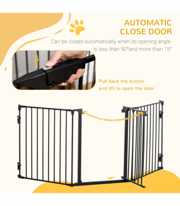 Pet Gate 3-Panel Dog Playpen for Indoor Stair Barrier W/ Walk Through Door Black