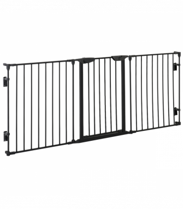 Pet Gate 3-Panel Dog Playpen for Indoor Stair Barrier W/ Walk Through Door Black