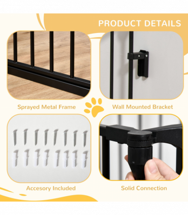 Pet Gate 3-Panel Dog Playpen for Indoor Stair Barrier W/ Walk Through Door Black