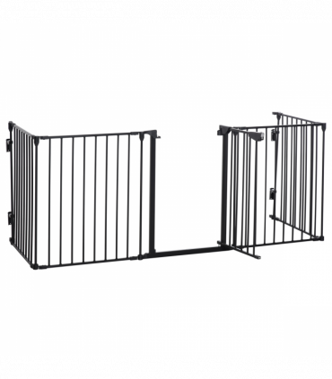 Pet Gate 5-Panel Dog Playpen for Indoor Stair Barrier W/ Walk Through Door Black