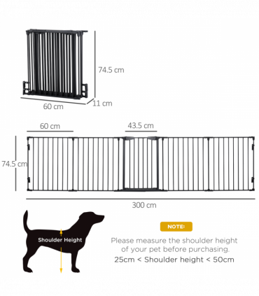 Pet Gate 5-Panel Dog Playpen for Indoor Stair Barrier W/ Walk Through Door Black
