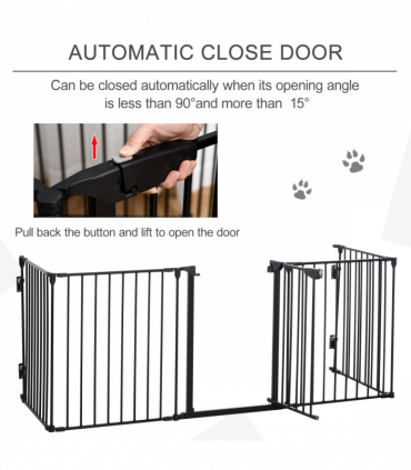 Pet Gate 5-Panel Dog Playpen for Indoor Stair Barrier W/ Walk Through Door Black
