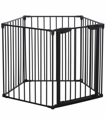 Pet Gate 5-Panel Dog Playpen for Indoor Stair Barrier W/ Walk Through Door Black