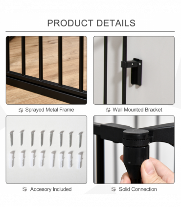 Pet Gate 5-Panel Dog Playpen for Indoor Stair Barrier W/ Walk Through Door Black