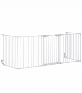 Pet Gate 5-Panel Dog Playpen for Indoor Stair Barrier W/ Walk Through Door White